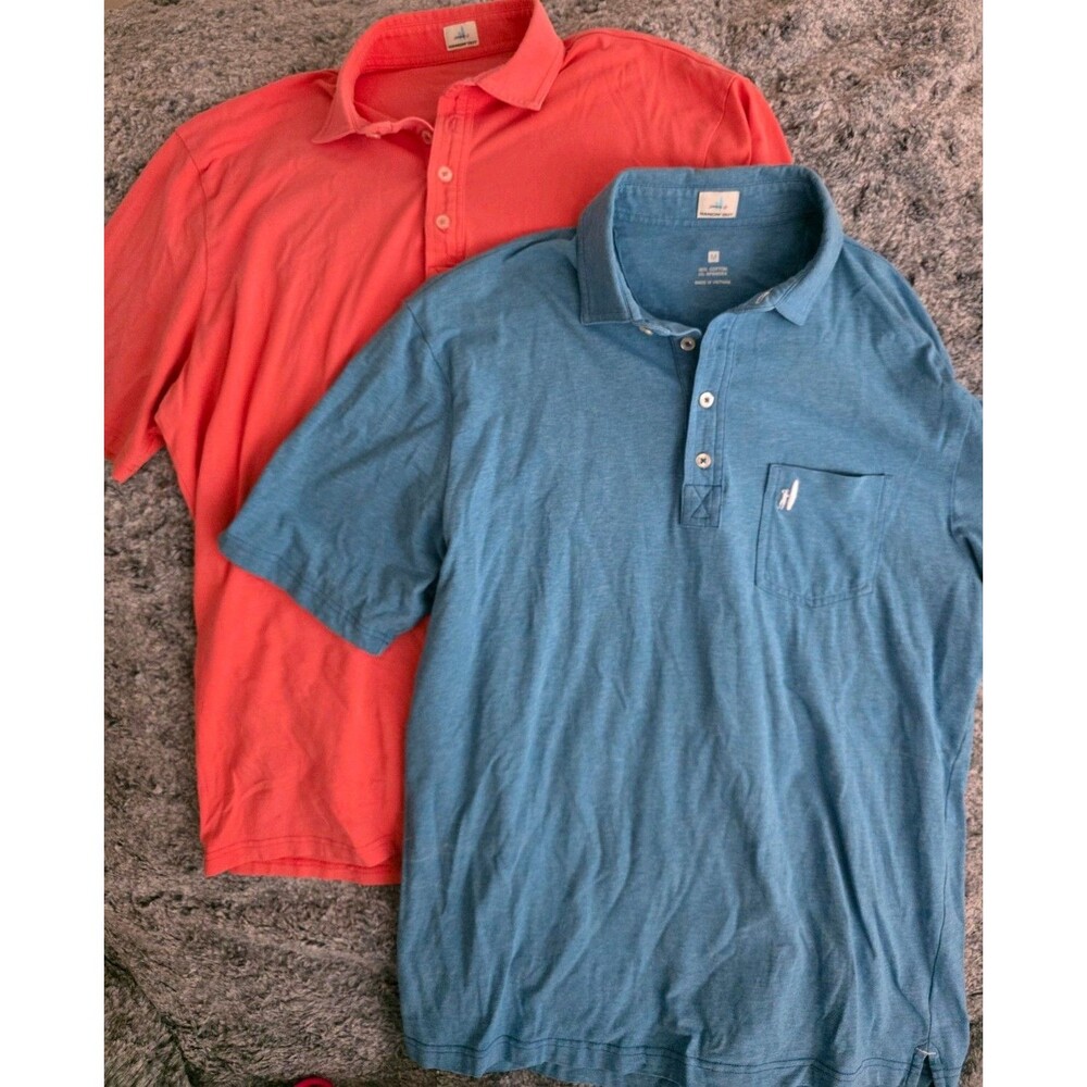 Lot of 2 Johnnie-O Hanging Out Original 4 Button Pocket Polo LARGE Blue & Coral